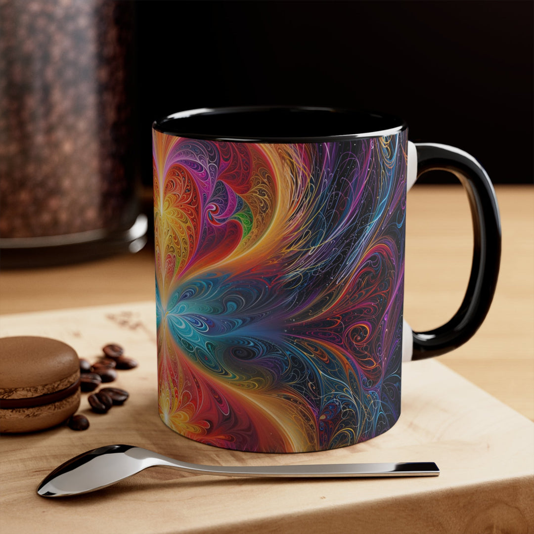 Radiant Fractal Blossom - Accent Coffee Mug - Mug - g(0D·IO) - Pink - 11oz -