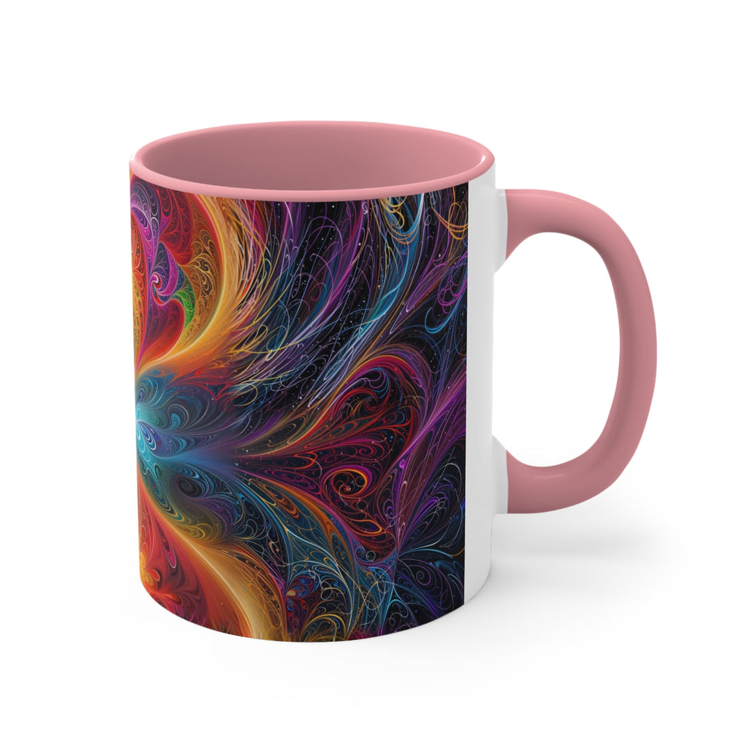 Radiant Fractal Blossom - Accent Coffee Mug - Mug - g(0D·IO) - Pink - 11oz -