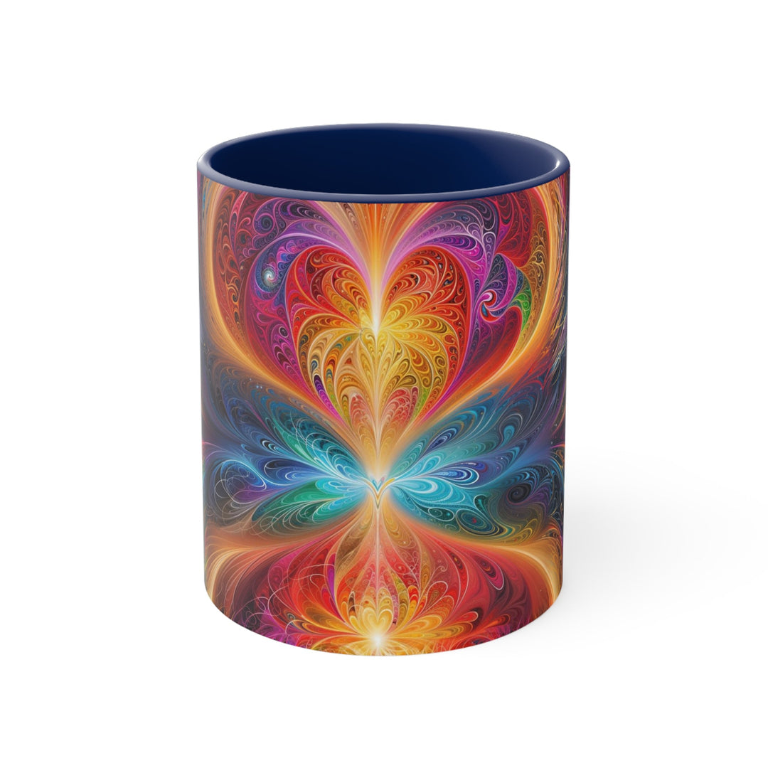 Radiant Fractal Blossom - Accent Coffee Mug - Mug - g(0D·IO) - Navy - 11oz -