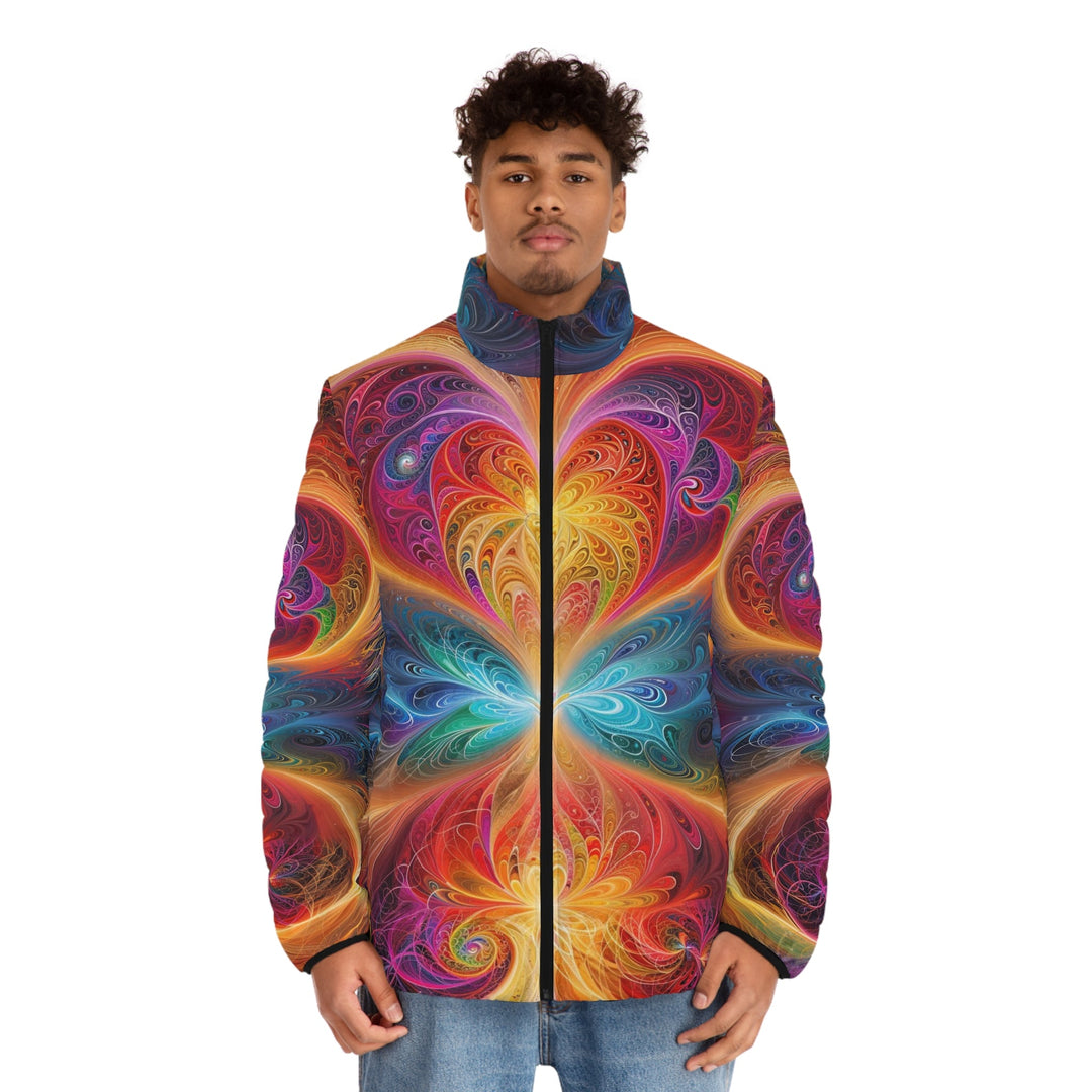 Radiant Fractal Blossom - Puffer Jacket - All Over Prints - g(0D·IO) - S - Black zipper -