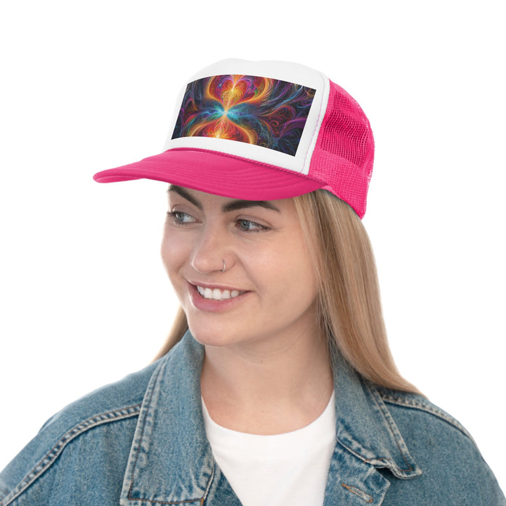 Radiant Fractal Blossom - Trucker Hat - Hats - g(0D·IO) - Pink - One size -