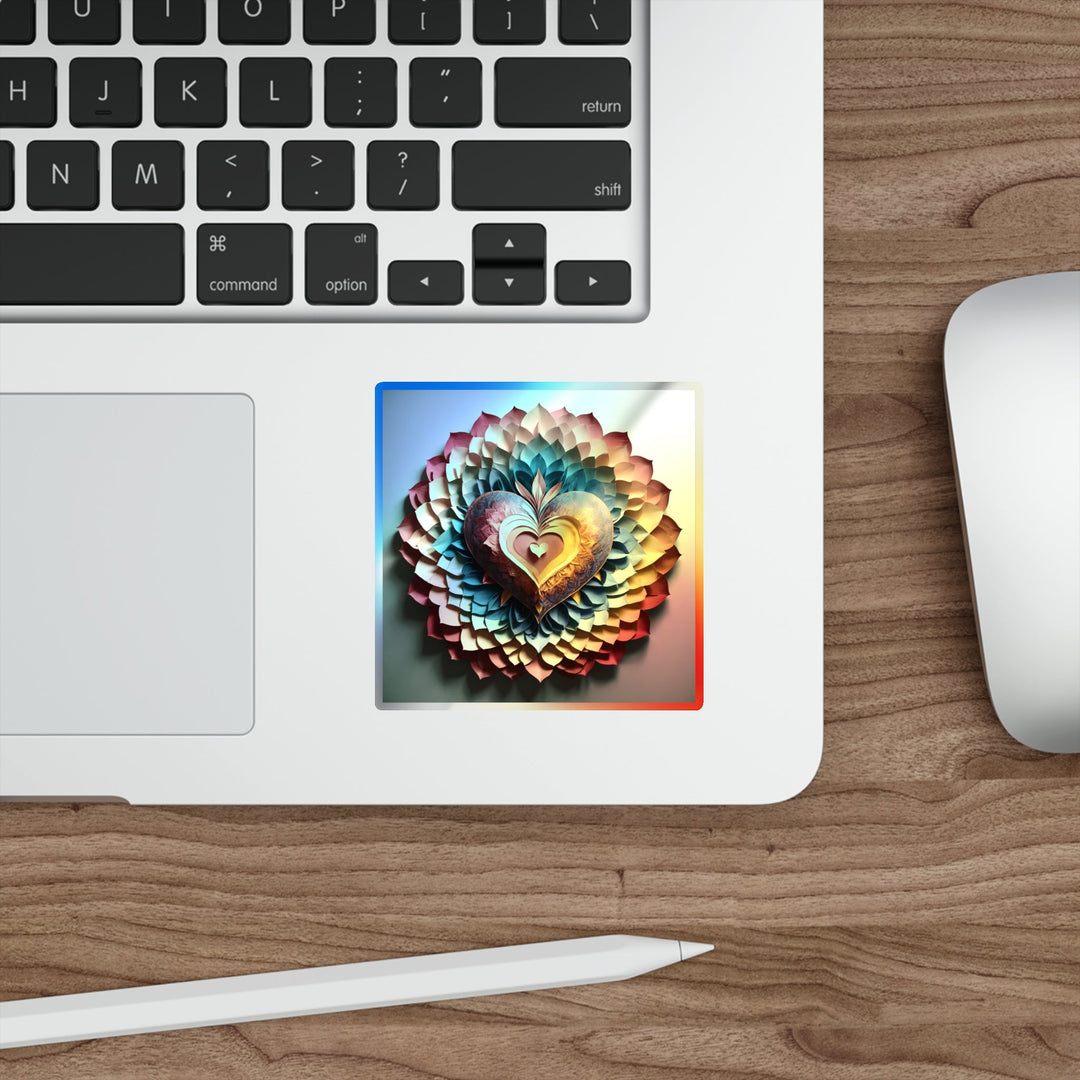 Radiant Heart Bloom - Holographic Die-Cut Sticker - Paper products - g(0D·IO) - 5" × 5" - Die-Cut - Holographic