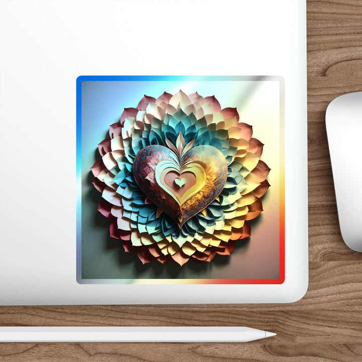 Radiant Heart Bloom - Holographic Die-Cut Sticker - Paper products - g(0D·IO) - 5" × 5" - Die-Cut - Holographic