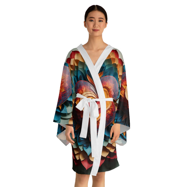 Radiant Heart Bloom - Long Sleeve Kimono Robe - All Over Prints - g(0D·IO) - XS - Black -