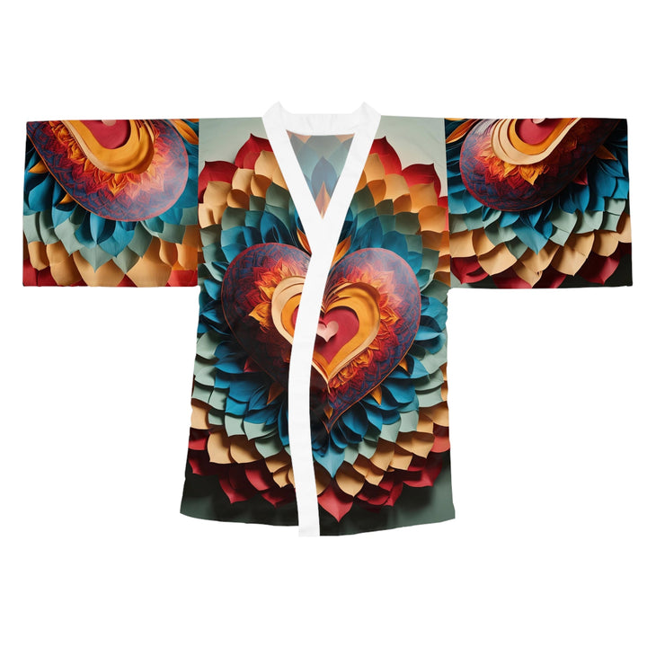 Radiant Heart Bloom - Long Sleeve Kimono Robe - All Over Prints - g(0D·IO) - XS - White -