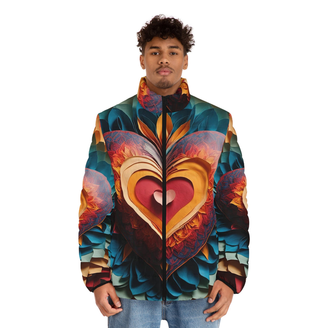 Radiant Heart Bloom - Puffer Jacket - All Over Prints - g(0D·IO) - S - Black zipper -