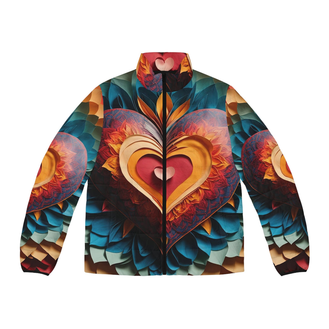 Radiant Heart Bloom - Puffer Jacket - All Over Prints - g(0D·IO) - S - Black zipper -