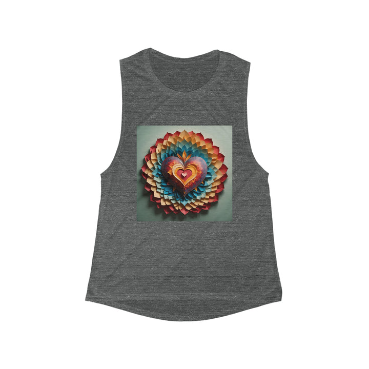 Radiant Heart Bloom - Women's Flowy Scoop Muscle Tank - Tank Top - g(0D·IO) - S - Asphalt Slub -