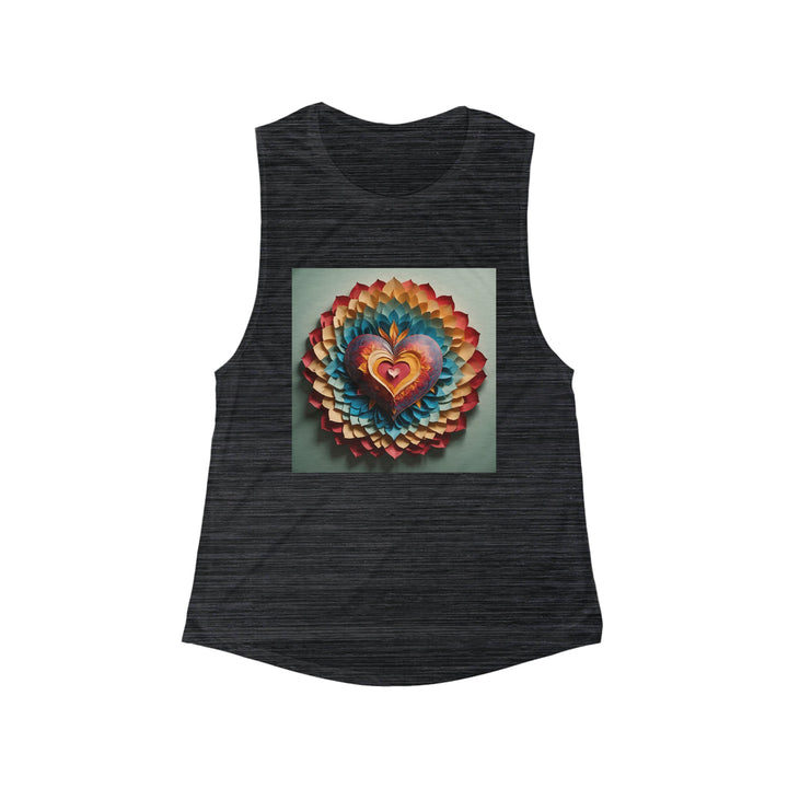 Radiant Heart Bloom - Women's Flowy Scoop Muscle Tank - Tank Top - g(0D·IO) - S - Black Slub -