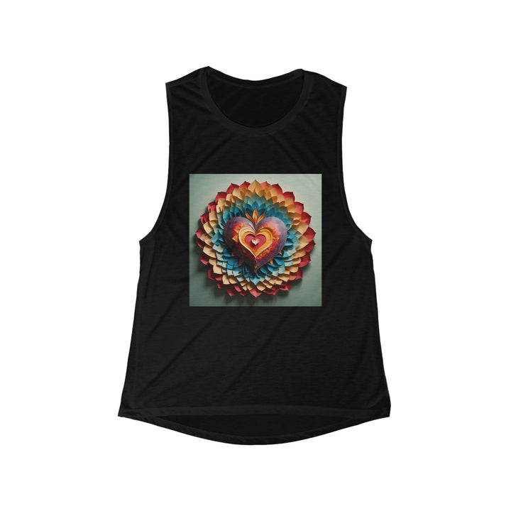 Radiant Heart Bloom - Women's Flowy Scoop Muscle Tank - Tank Top - g(0D·IO) - S - Black -