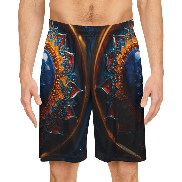 Sapphire Rose Mandala - AOP Basketball Shorts - All Over Prints - g(0D·IO) - Seam thread color automatically matched to design - XS -