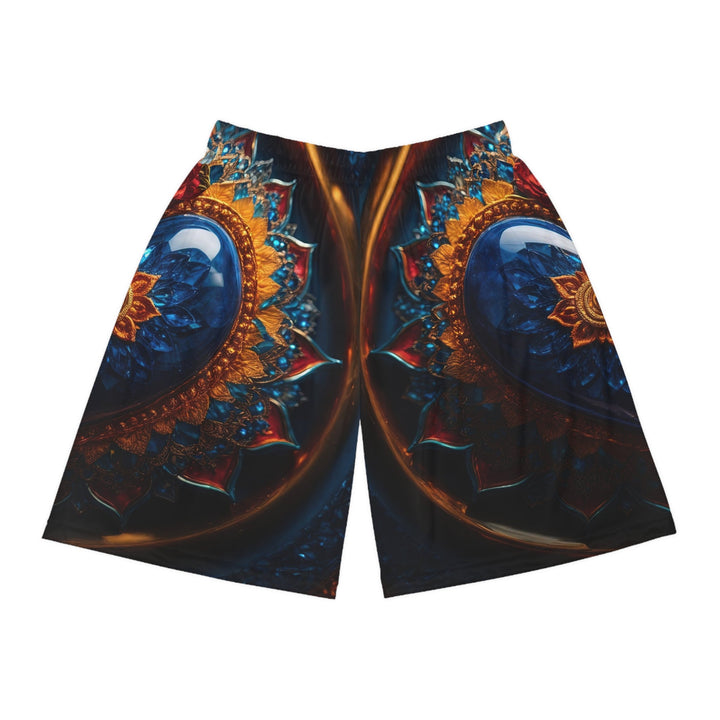 Sapphire Rose Mandala - AOP Basketball Shorts - All Over Prints - g(0D·IO) - Seam thread color automatically matched to design - XS -