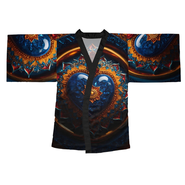 Sapphire Rose Mandala - Long Sleeve Kimono Robe - All Over Prints - g(0D·IO) - XS - Black -