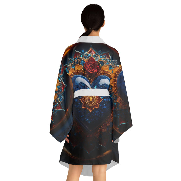 Sapphire Rose Mandala - Long Sleeve Kimono Robe - All Over Prints - g(0D·IO) - XS - Black -