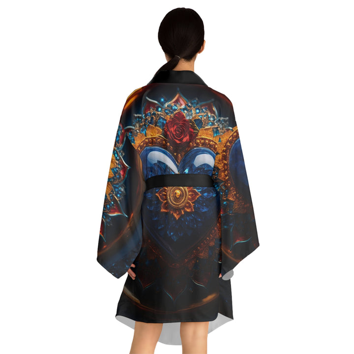 Sapphire Rose Mandala - Long Sleeve Kimono Robe - All Over Prints - g(0D·IO) - XS - Black -