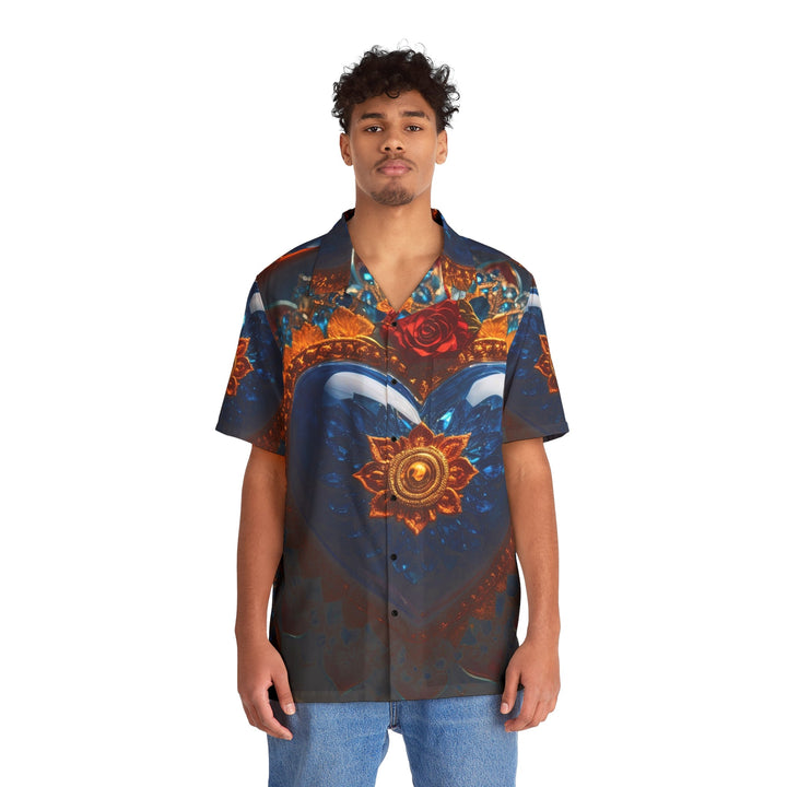 Sapphire Rose Mandala - Men's Hawaiian Shirt - All Over Prints - g(0D·IO) - S - Black -