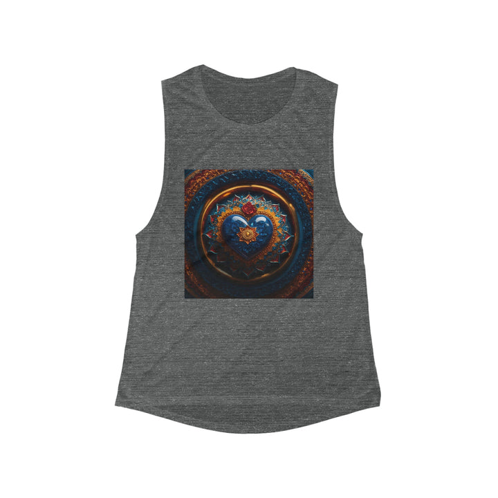 Sapphire Rose Mandala - Women's Flowy Scoop Muscle Tank - Tank Top - g(0D·IO) - S - Asphalt Slub -