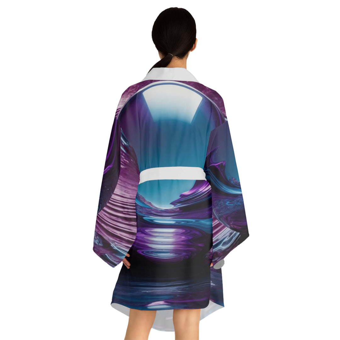 Spherical Amethyst Reflection - Long Sleeve Kimono Robe - All Over Prints - g(0D·IO) - XS - Black -