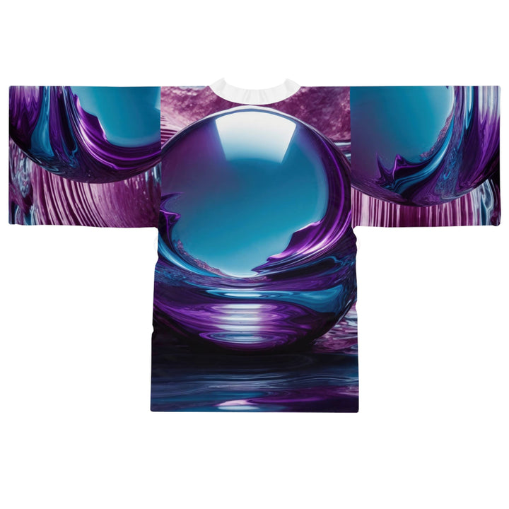 Spherical Amethyst Reflection - Long Sleeve Kimono Robe - All Over Prints - g(0D·IO) - XS - Black -