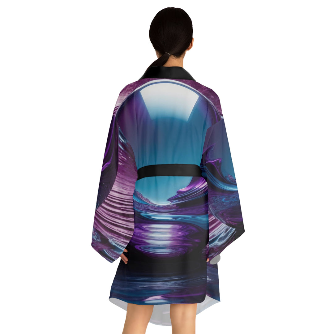 Spherical Amethyst Reflection - Long Sleeve Kimono Robe - All Over Prints - g(0D·IO) - XS - Black -