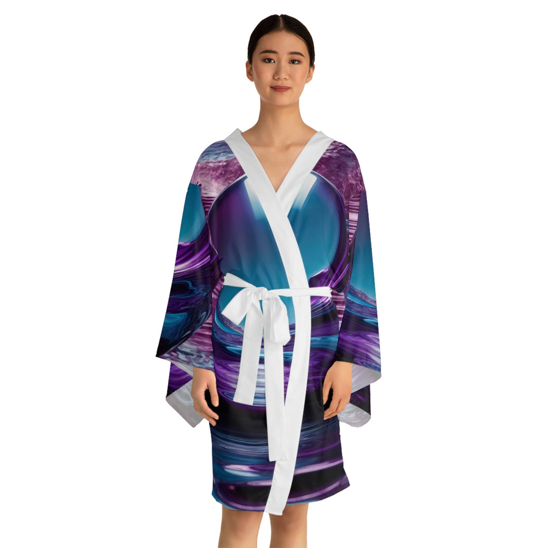 Spherical Amethyst Reflection - Long Sleeve Kimono Robe - All Over Prints - g(0D·IO) - XS - Black -