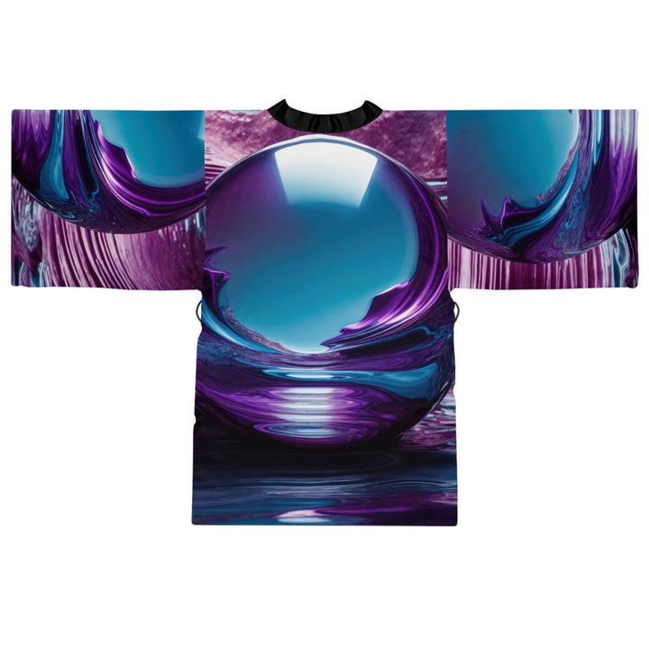 Spherical Amethyst Reflection - Long Sleeve Kimono Robe - All Over Prints - g(0D·IO) - XS - Black -