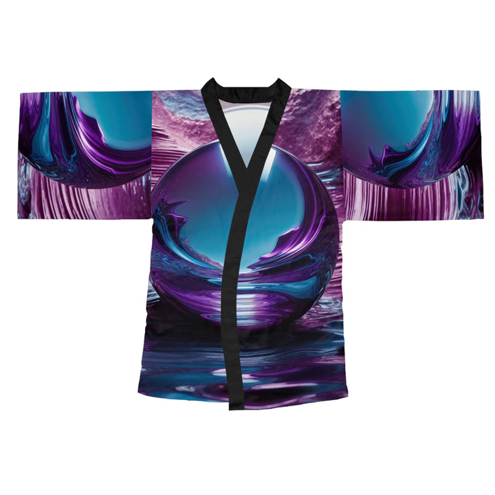 Spherical Amethyst Reflection - Long Sleeve Kimono Robe - All Over Prints - g(0D·IO) - XS - Black -