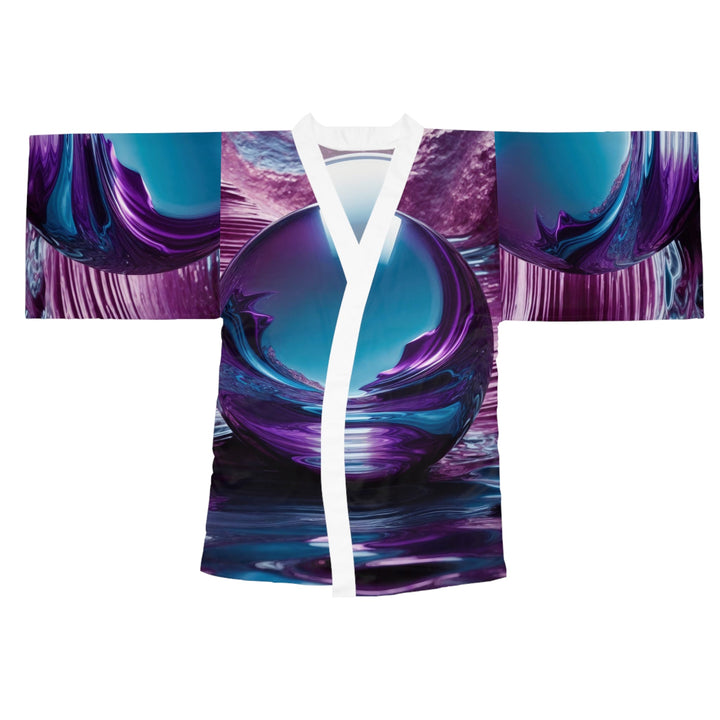 Spherical Amethyst Reflection - Long Sleeve Kimono Robe - All Over Prints - g(0D·IO) - XS - White -