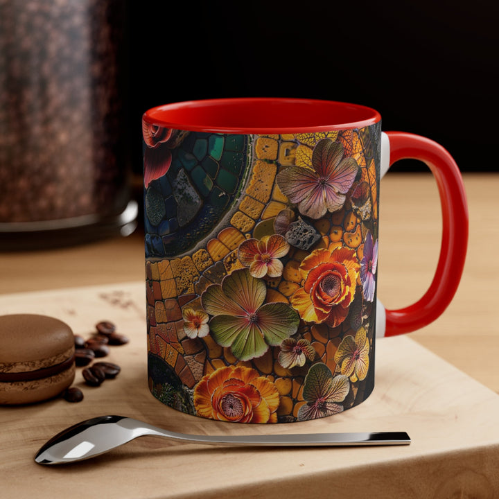 Spiraling Floral Mosaic - Accent Coffee Mug - Mug - g(0D·IO) - Pink - 11oz -