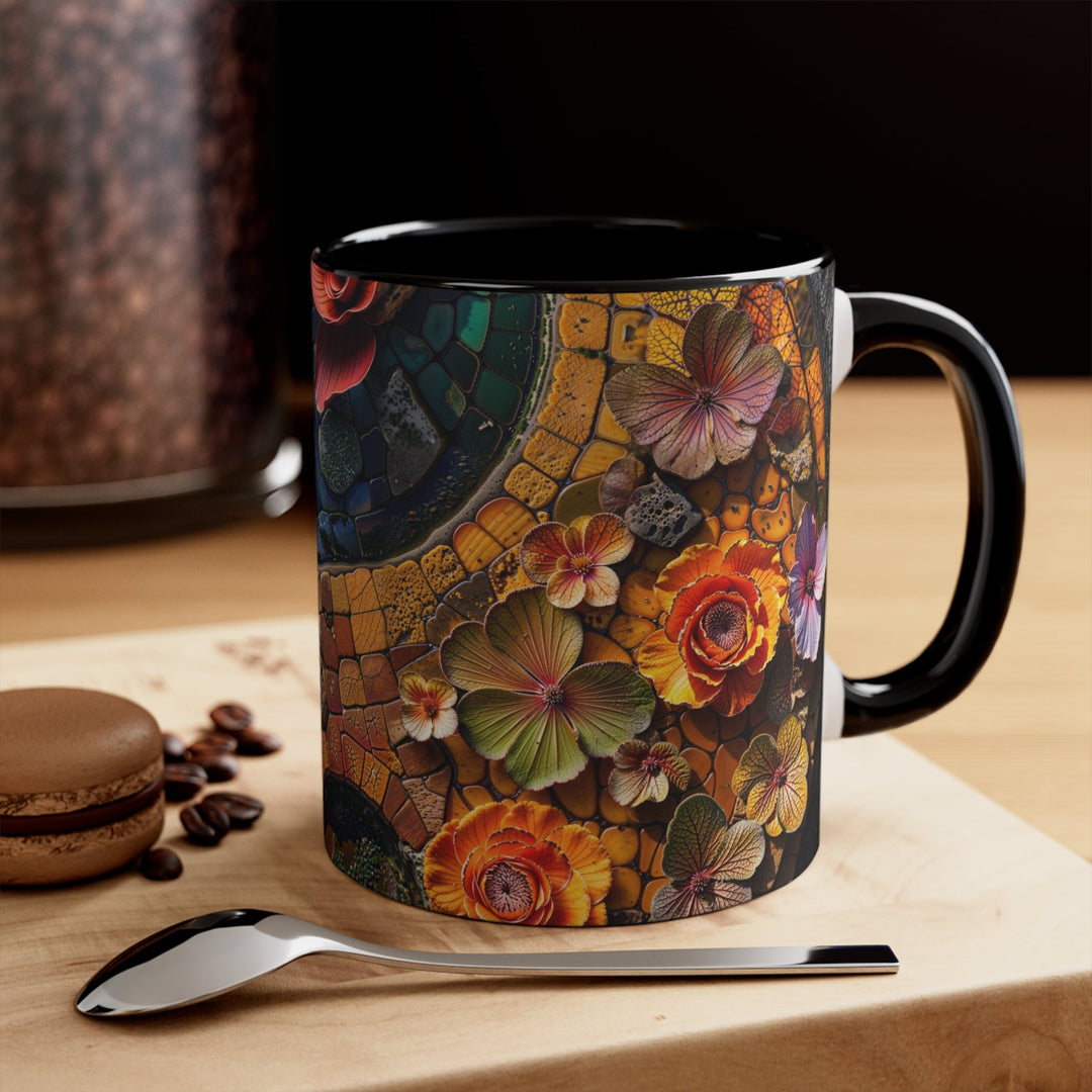 Spiraling Floral Mosaic - Accent Coffee Mug - Mug - g(0D·IO) - Pink - 11oz -