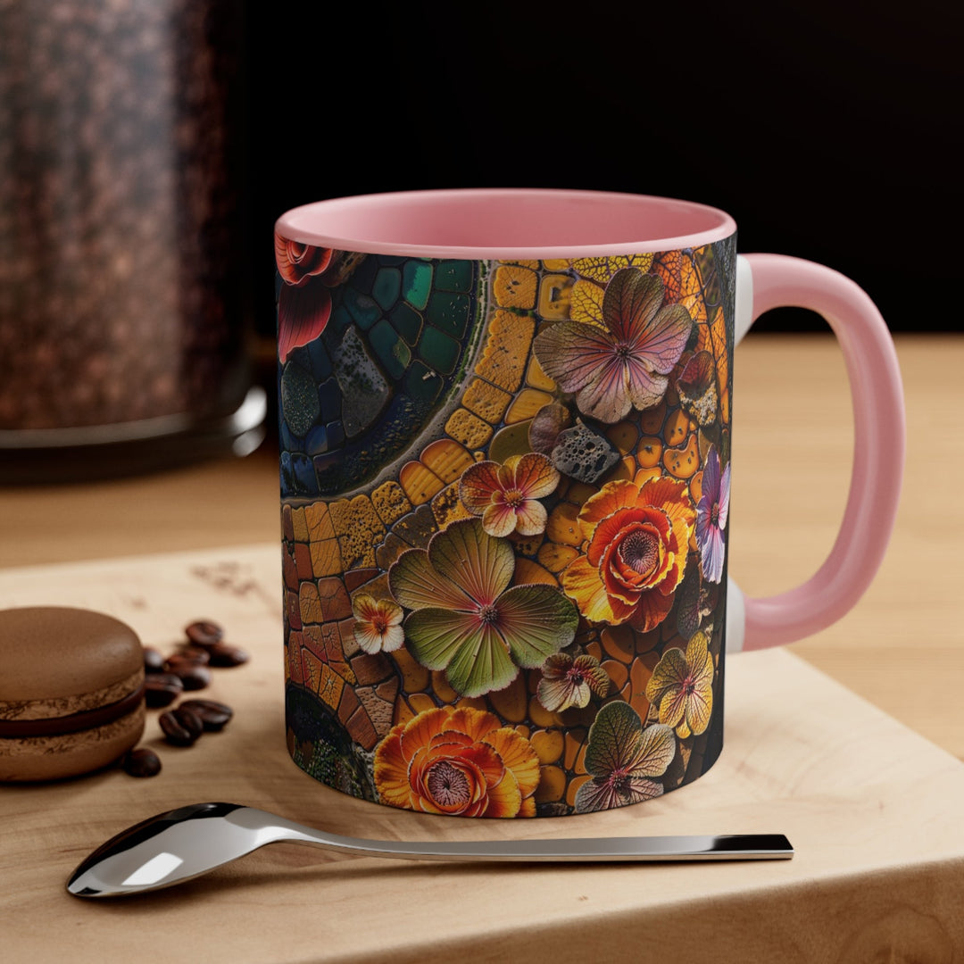 Spiraling Floral Mosaic - Accent Coffee Mug - Mug - g(0D·IO) - Pink - 11oz -