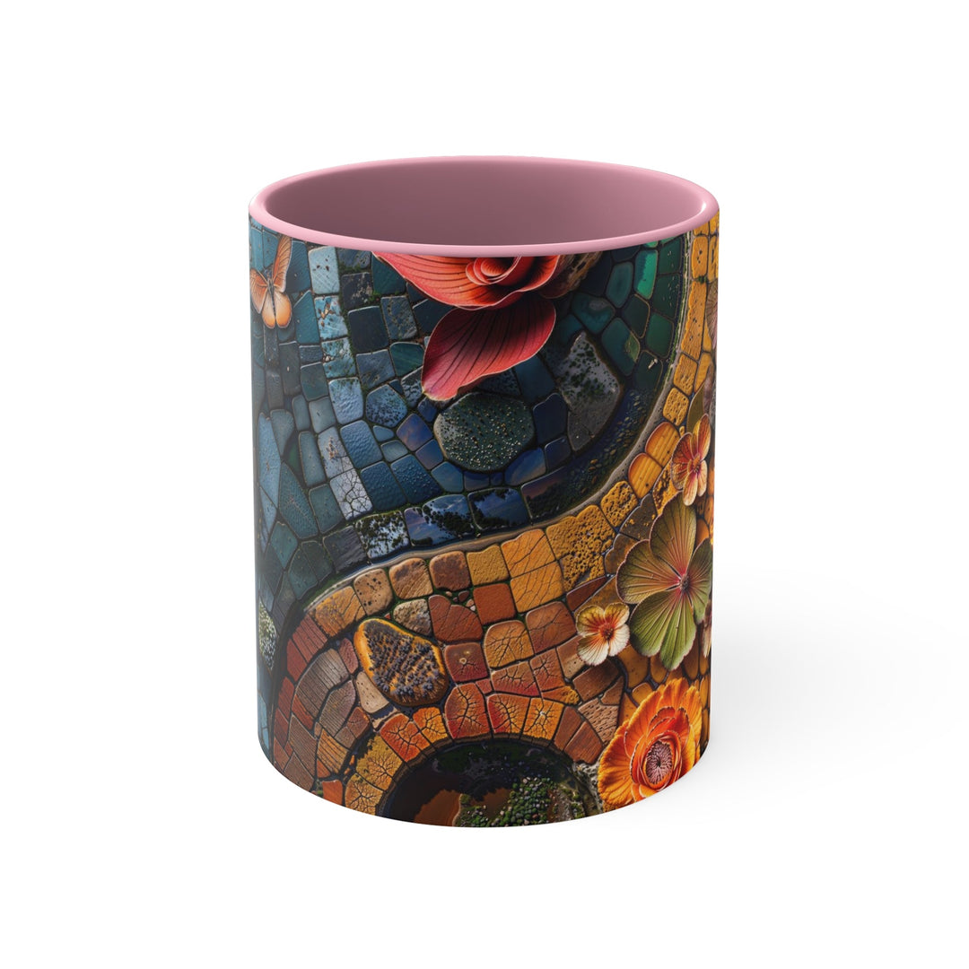 Spiraling Floral Mosaic - Accent Coffee Mug - Mug - g(0D·IO) - Pink - 11oz -