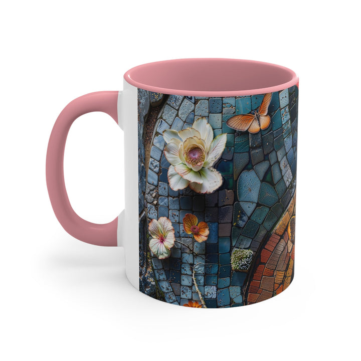 Spiraling Floral Mosaic - Accent Coffee Mug - Mug - g(0D·IO) - Pink - 11oz -