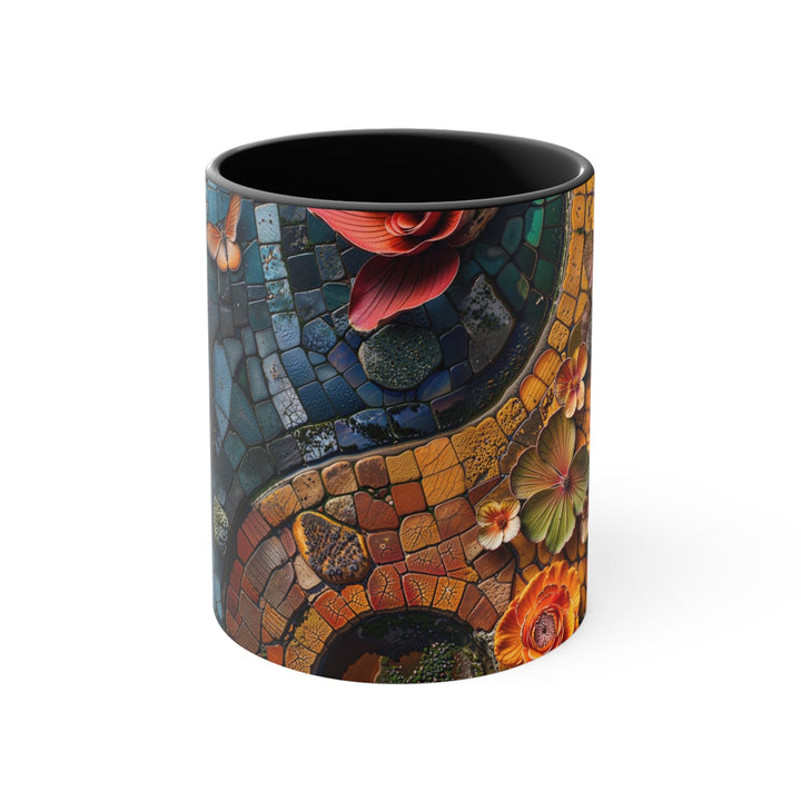 Spiraling Floral Mosaic - Accent Coffee Mug - Mug - g(0D·IO) - Black - 11oz -