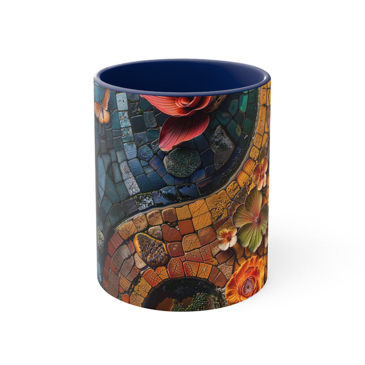 Spiraling Floral Mosaic - Accent Coffee Mug - Mug - g(0D·IO) - Navy - 11oz -