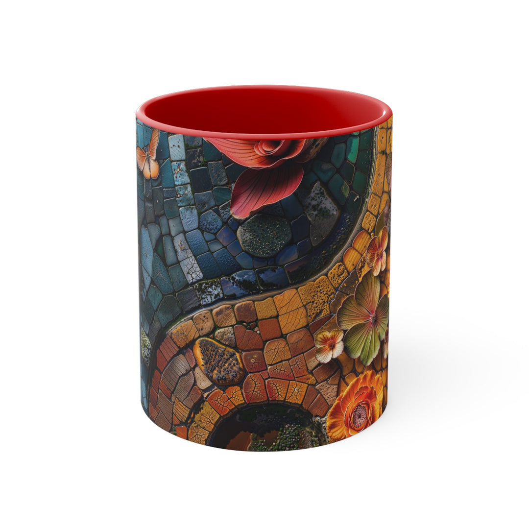 Spiraling Floral Mosaic - Accent Coffee Mug - Mug - g(0D·IO) - Red - 11oz -