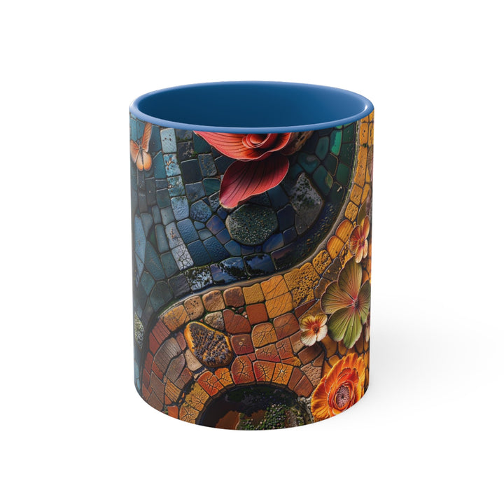 Spiraling Floral Mosaic - Accent Coffee Mug - Mug - g(0D·IO) - Blue - 11oz -