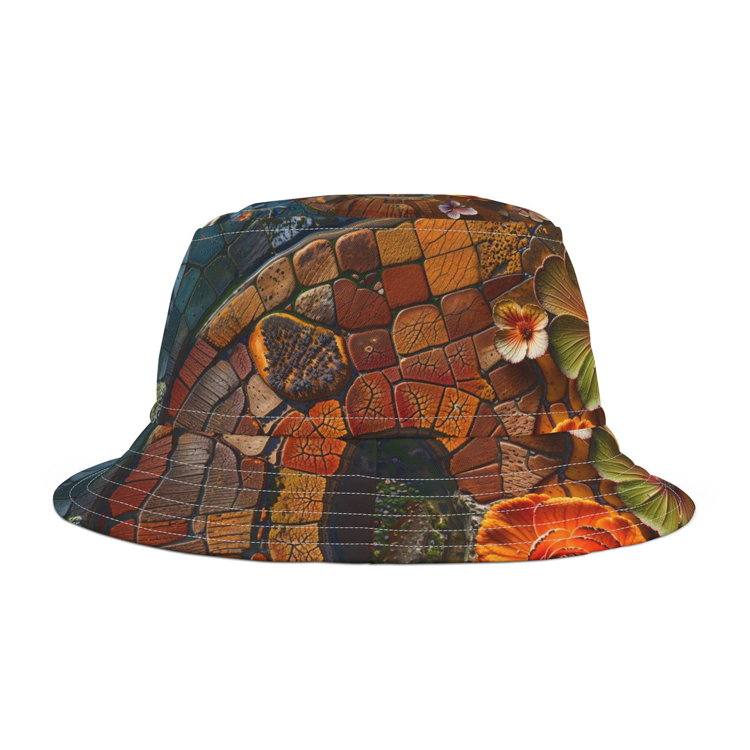 Spiraling Floral Mosaic - Bucket Hat - Hats - g(0D·IO) - Large - White stitching -