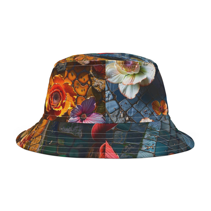 Spiraling Floral Mosaic - Bucket Hat - Hats - g(0D·IO) - Large - White stitching -