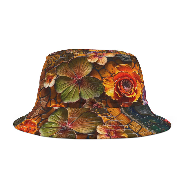 Spiraling Floral Mosaic - Bucket Hat - Hats - g(0D·IO) - Large - White stitching -