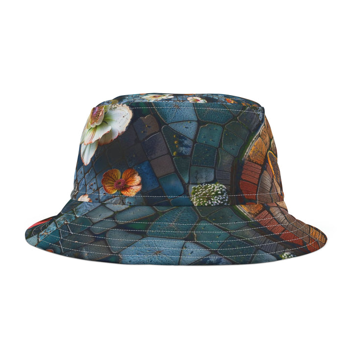 Spiraling Floral Mosaic - Bucket Hat - Hats - g(0D·IO) - Large - White stitching -