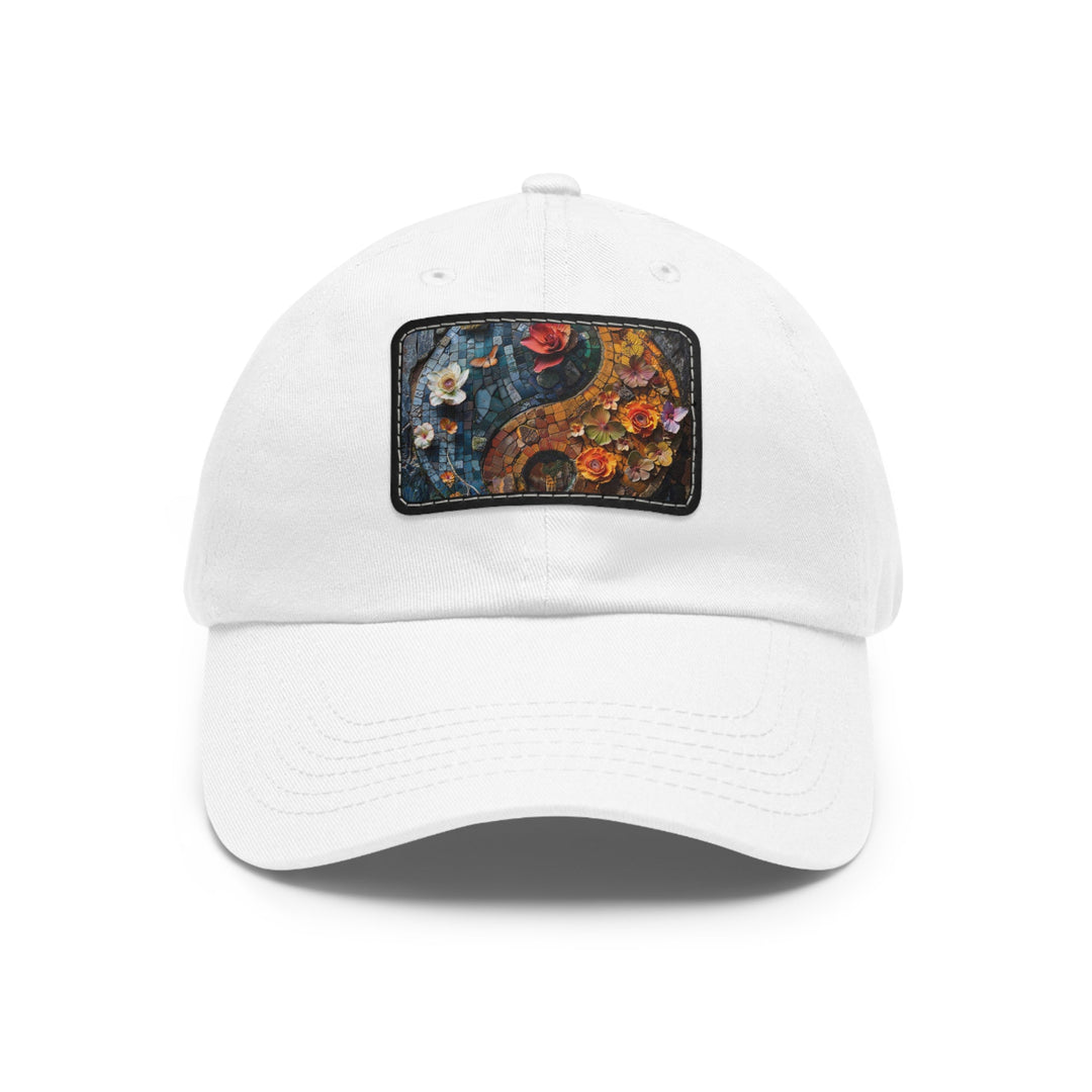 Spiraling Floral Mosaic - Dad Hat - Hats - g(0D·IO) - White / Black patch - Rectangle - One size