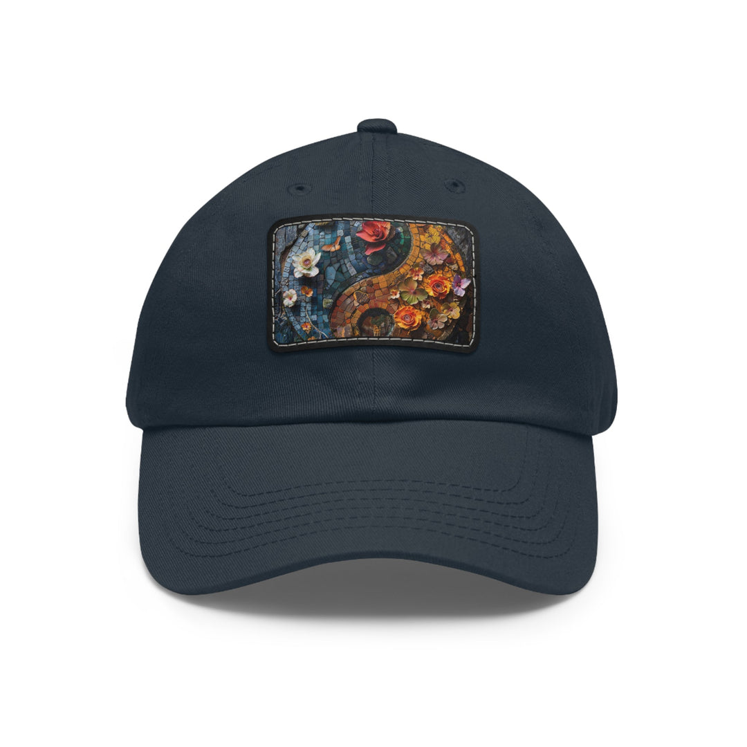 Spiraling Floral Mosaic - Dad Hat - Hats - g(0D·IO) - Navy / Black patch - Rectangle - One size