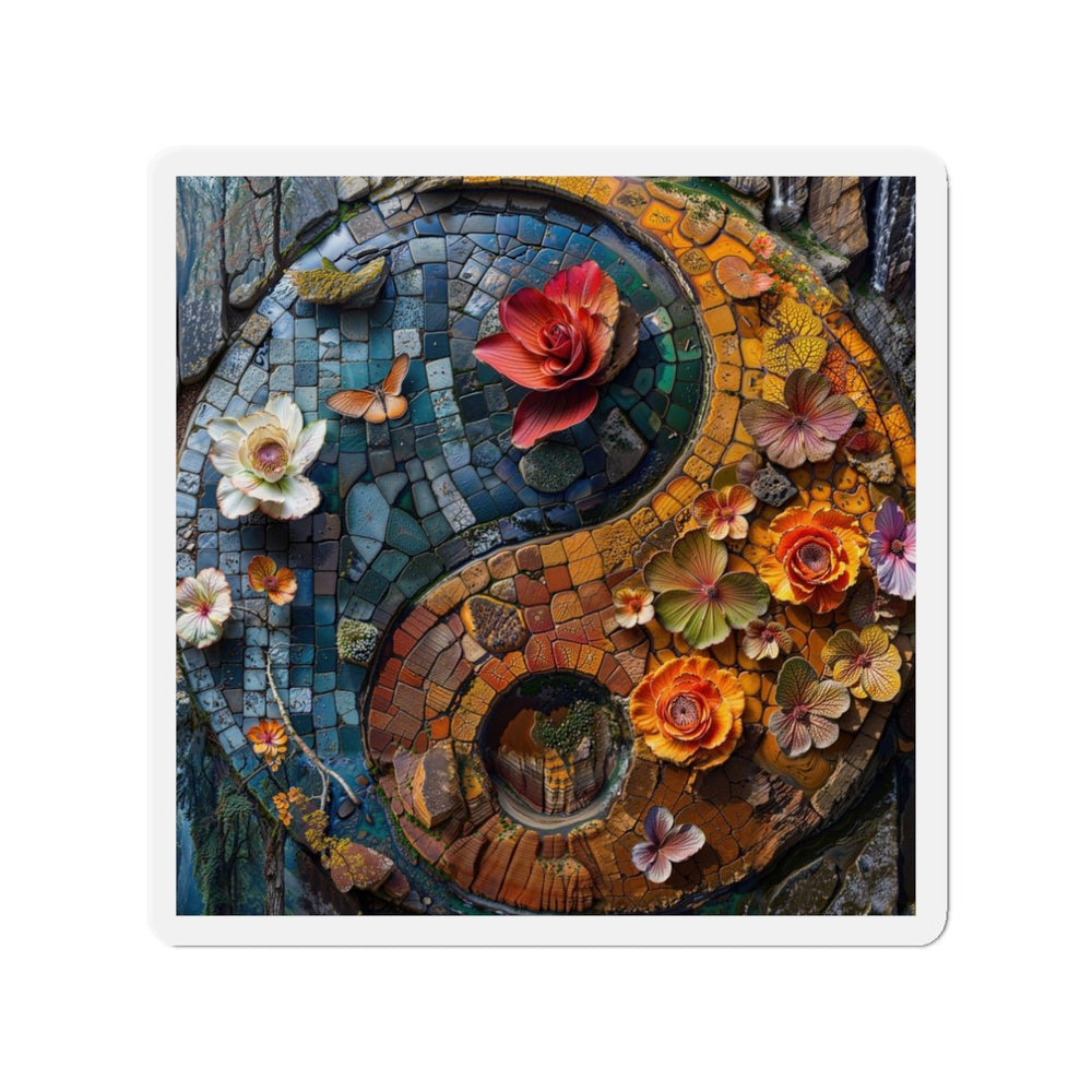 Spiraling Floral Mosaic - Die-cut Magnet - Home Decor - g(0D·IO) - 3" x 3" - Die-Cut - 1 pc