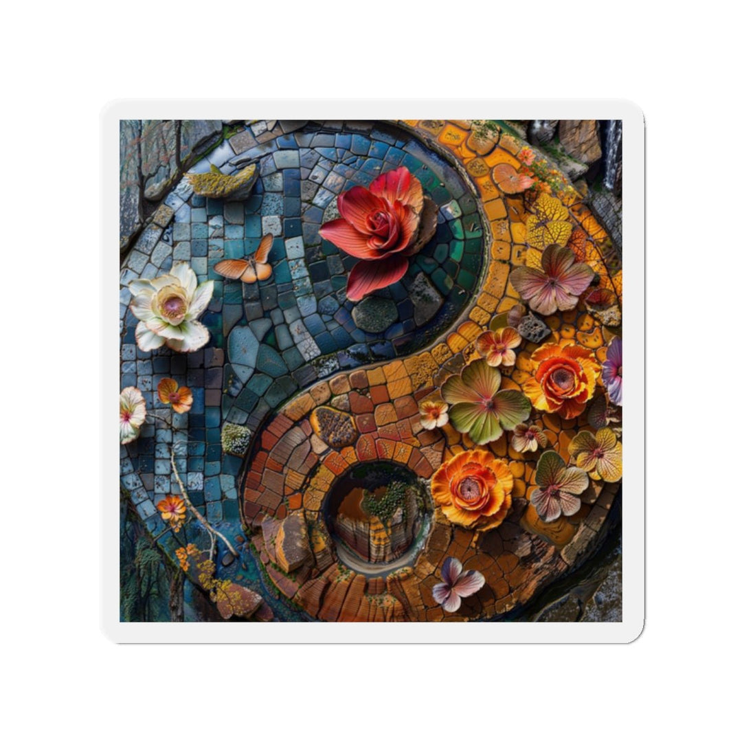 Spiraling Floral Mosaic - Die-cut Magnet - Home Decor - g(0D·IO) - 2" x 2" - Die-Cut - 1 pc