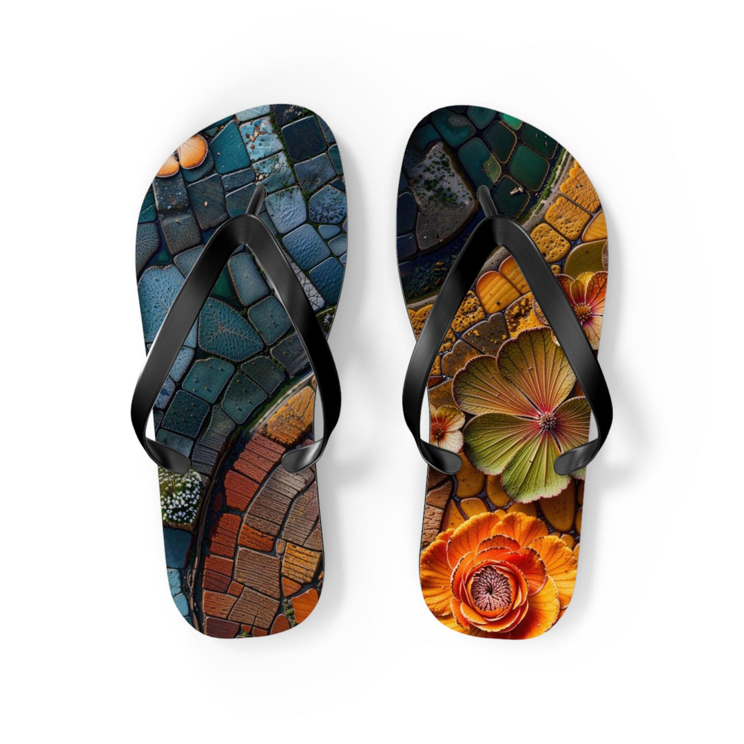 Spiraling Floral Mosaic - Flip Flops - Shoes - g(0D·IO) - M - Black sole -