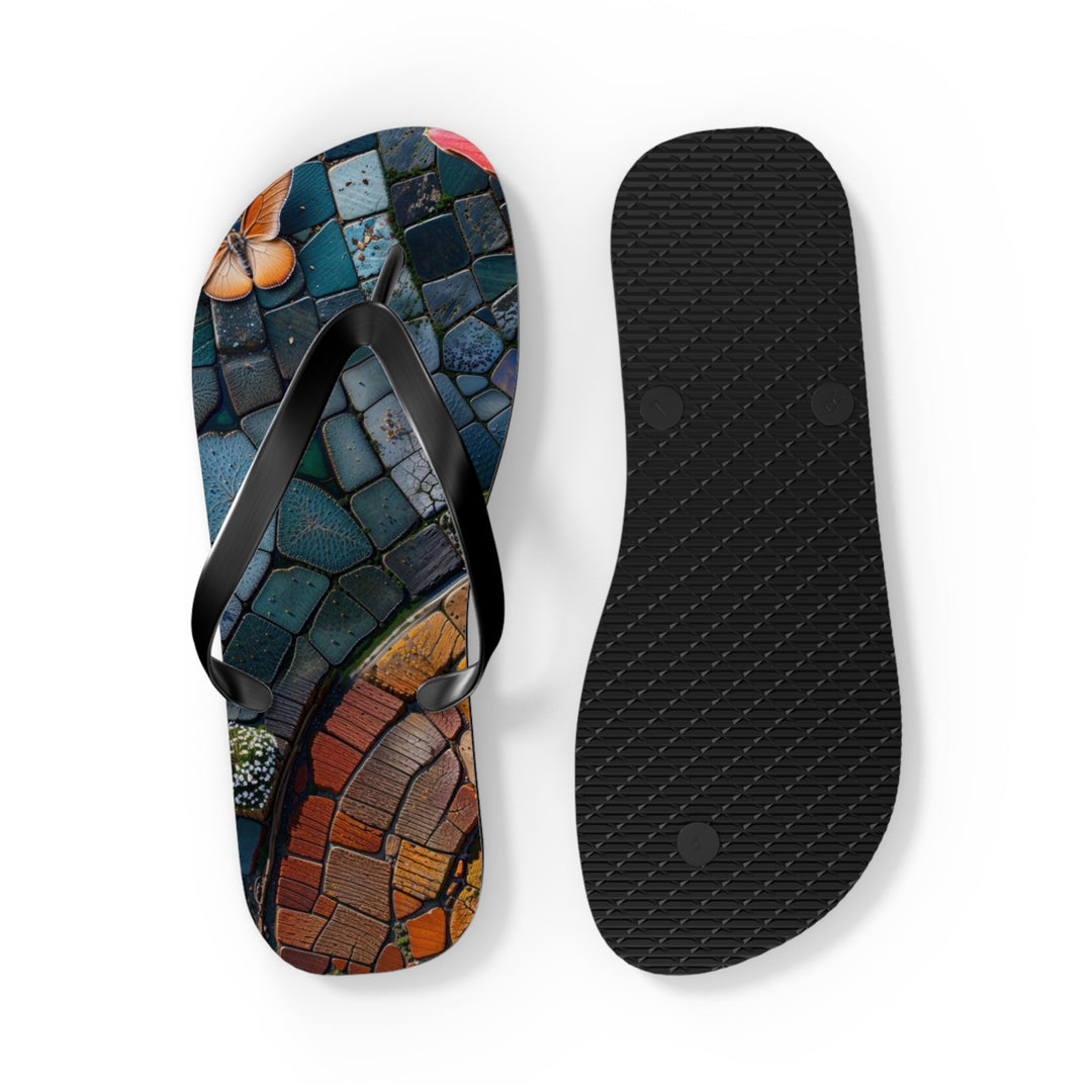 Spiraling Floral Mosaic - Flip Flops - Shoes - g(0D·IO) - XL - Black sole -