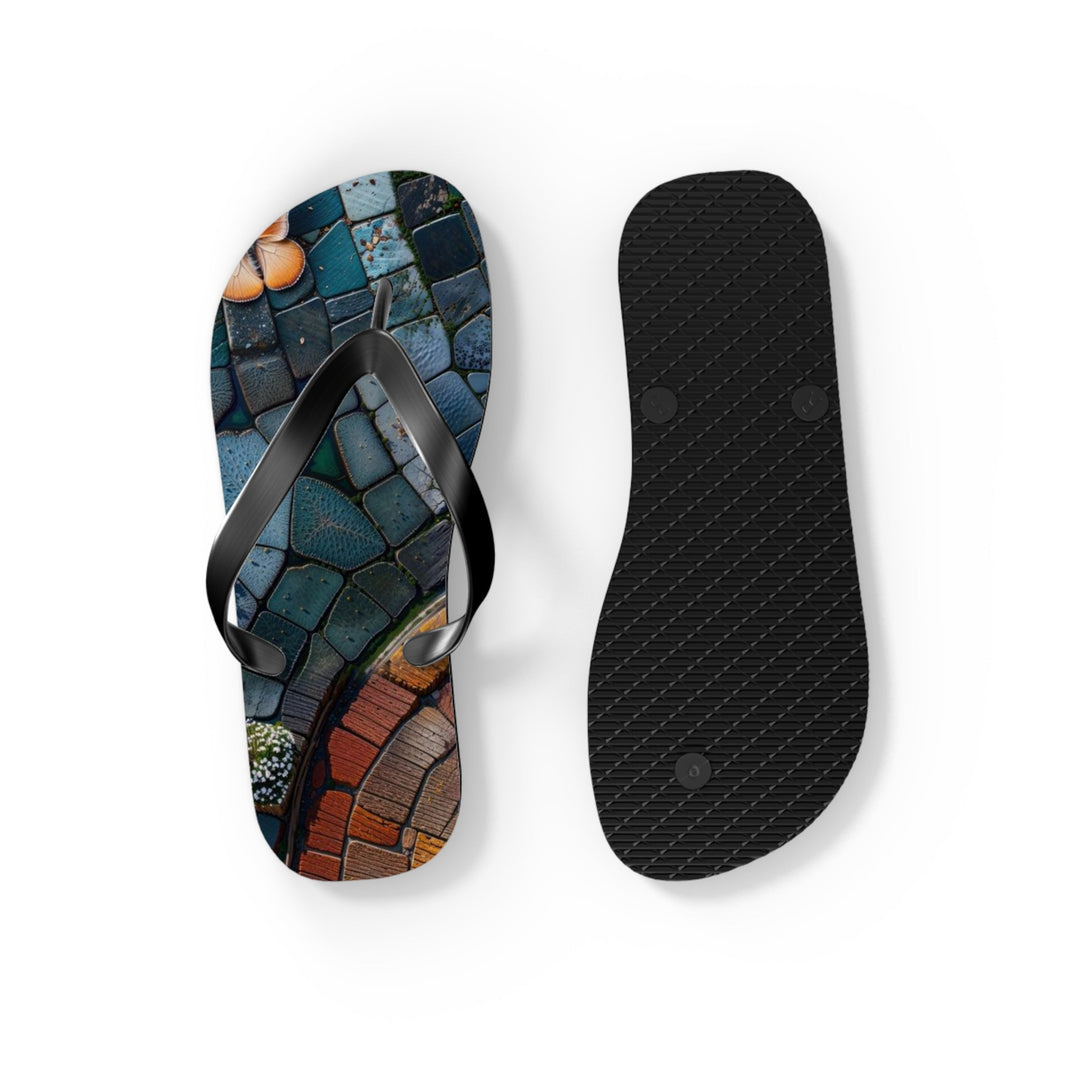 Spiraling Floral Mosaic - Flip Flops - Shoes - g(0D·IO) - XL - Black sole -