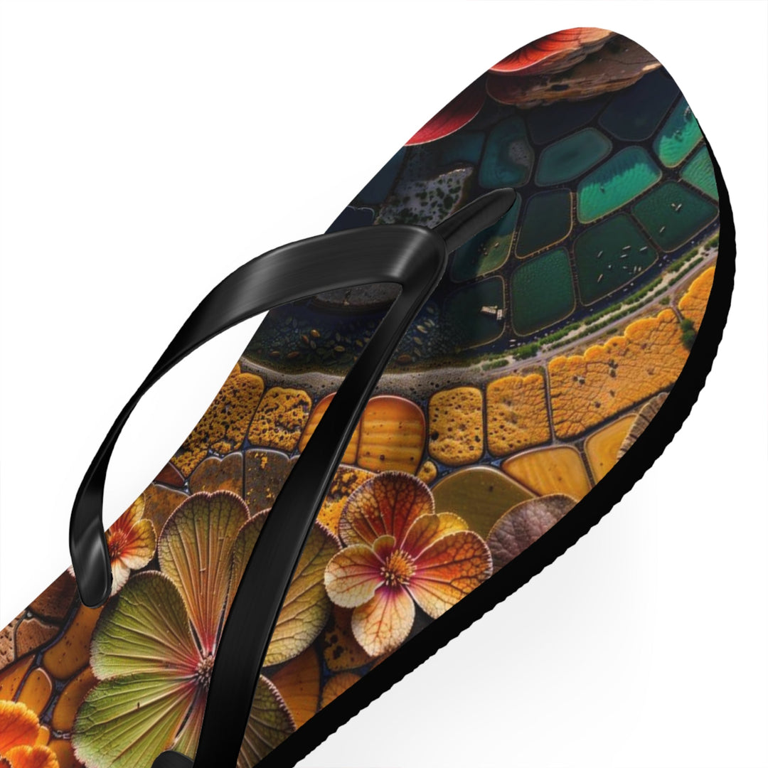 Spiraling Floral Mosaic - Flip Flops - Shoes - g(0D·IO) - XL - Black sole -