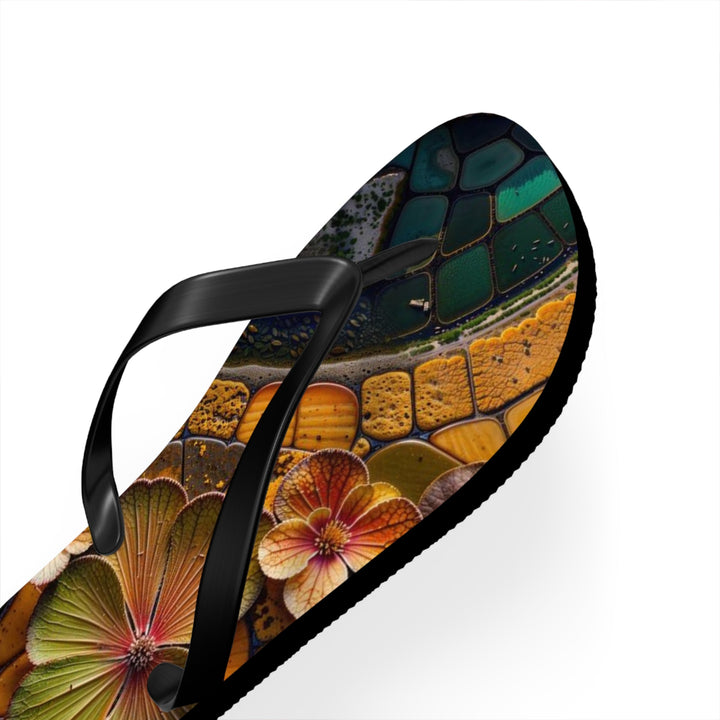 Spiraling Floral Mosaic - Flip Flops - Shoes - g(0D·IO) - XL - Black sole -